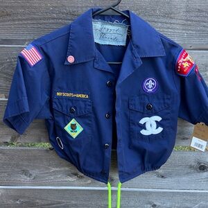 Repurposed Blue Boy Scouts Shirt with Patches by “Jagged Threads”